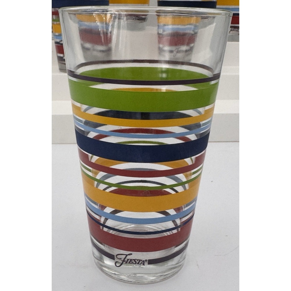 Libbey Fiestaware Tumblers Fiesta Stripes Mambo Drinking Glass 16oz Retired 4 Pc - Picture 4 of 12